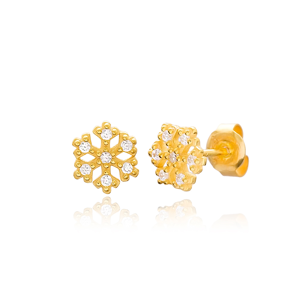 Snowflake Minimal Stud Earring Turkish Wholesale 925 Sterling Silver ...