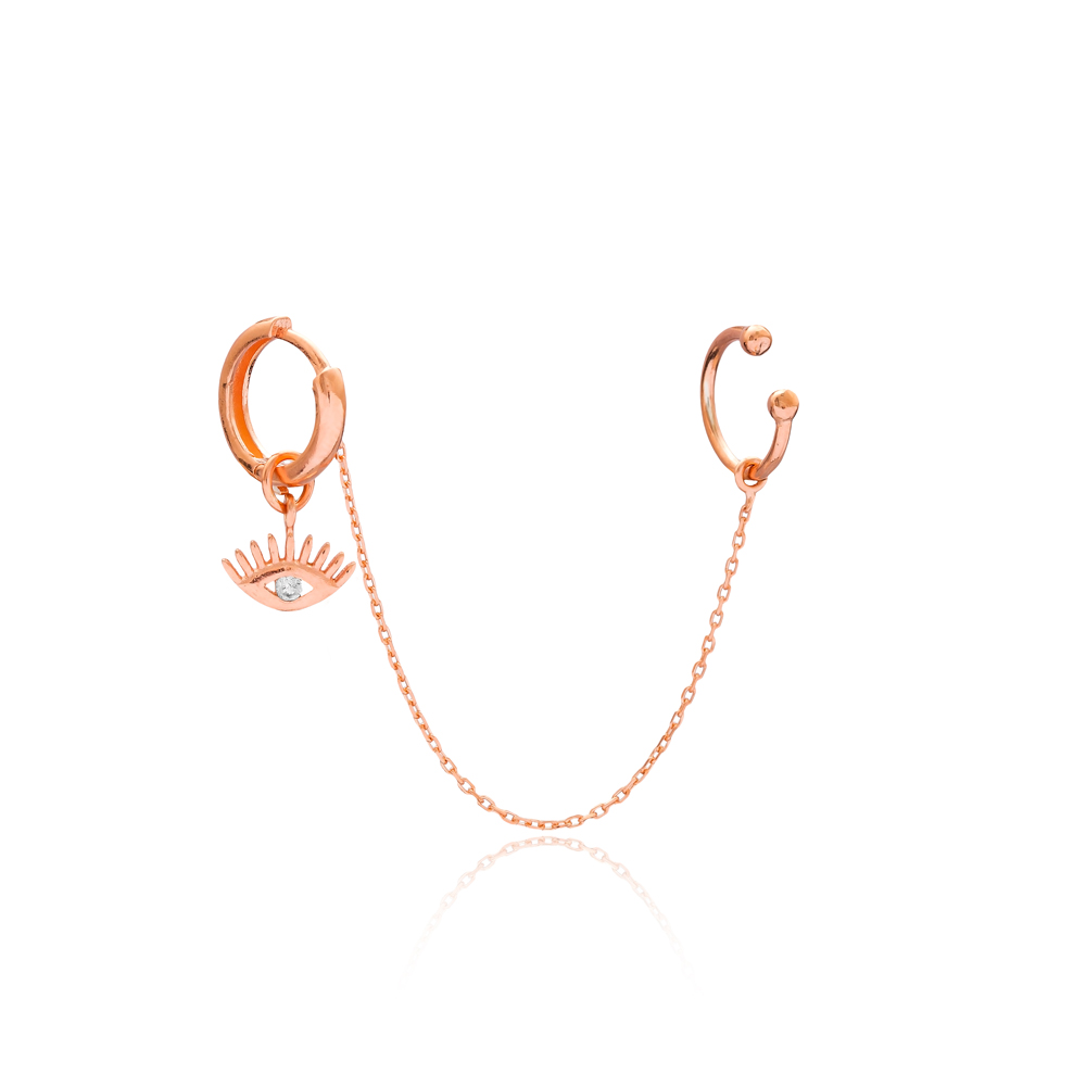 Single Cartilage And Eye Design Hoop Earrings Turkish Wholesale 925 Sterling Silver Jewelry