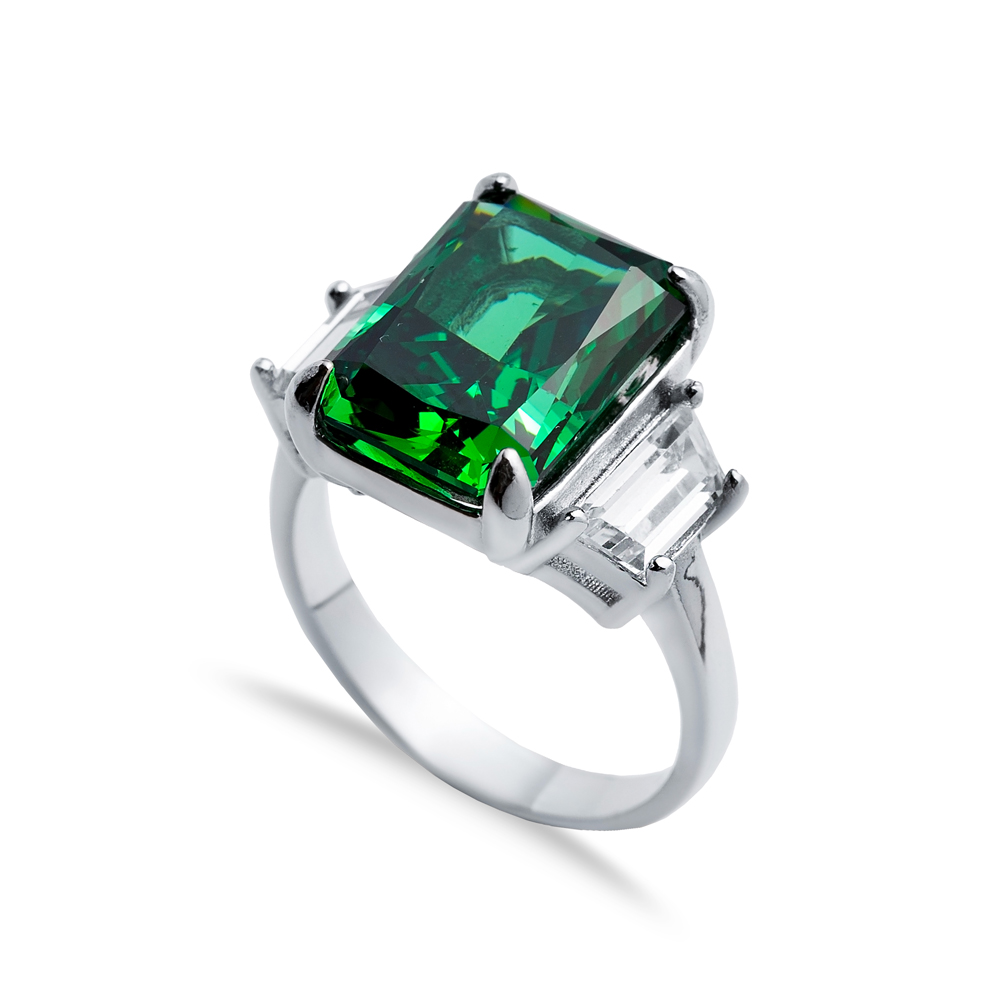 Emerald CZ Stone Baguette Design Cluster Zircon Ring Jewelry