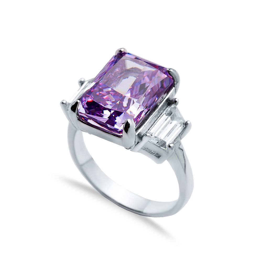 Amethyst CZ Stone Baguette Design Cluster Zircon Ring Jewelry