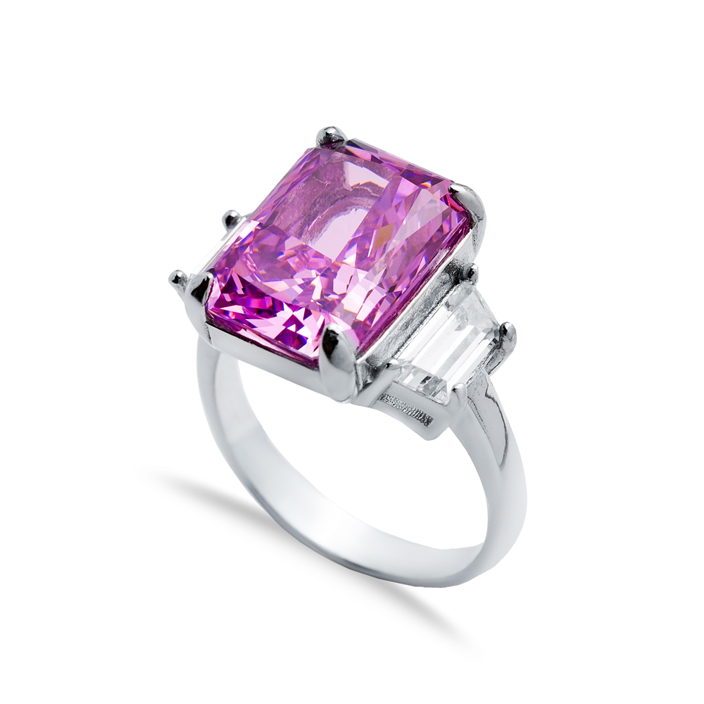 Pink CZ Stone Baguette Design Cluster Zircon Ring Jewelry