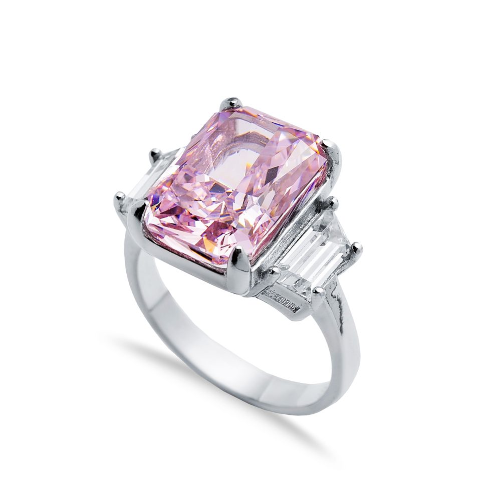 Light Pink CZ Stone Baguette Design Cluster Zircon Ring