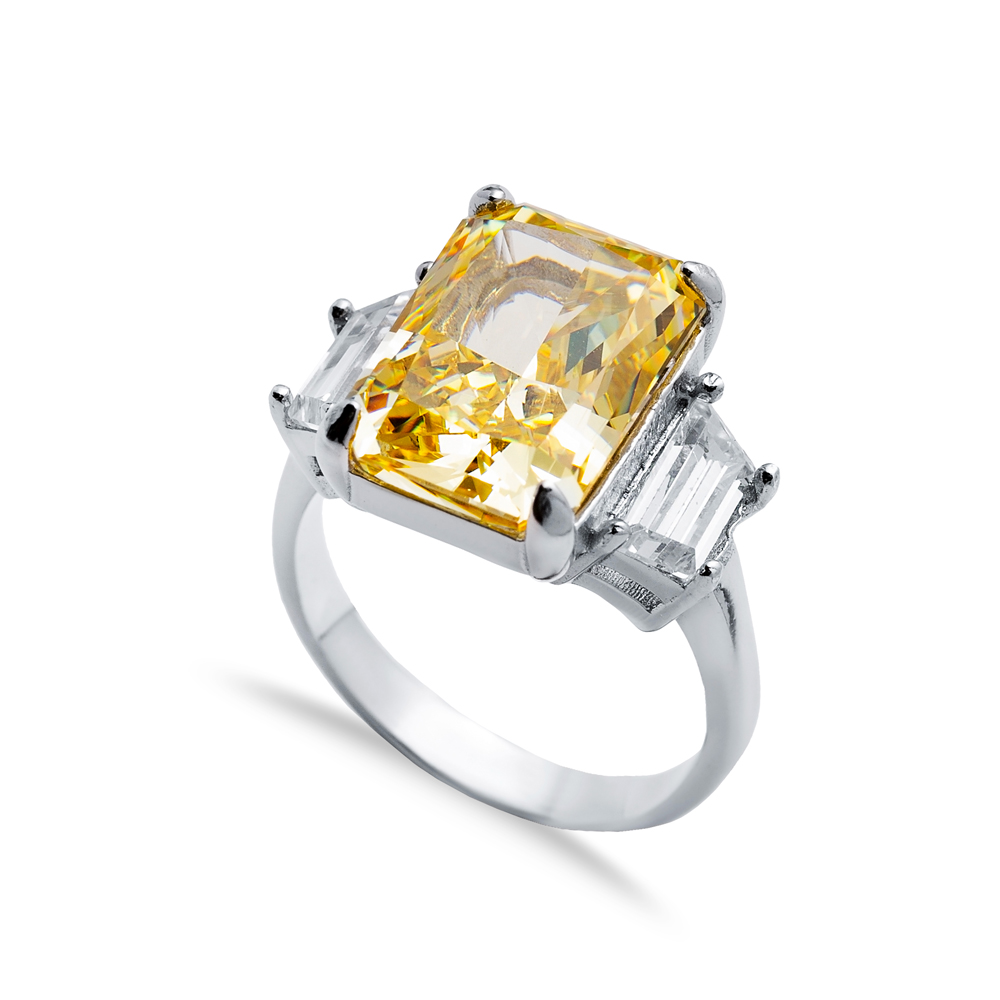 Citrine CZ Stone Baguette Design Cluster Zircon Ring