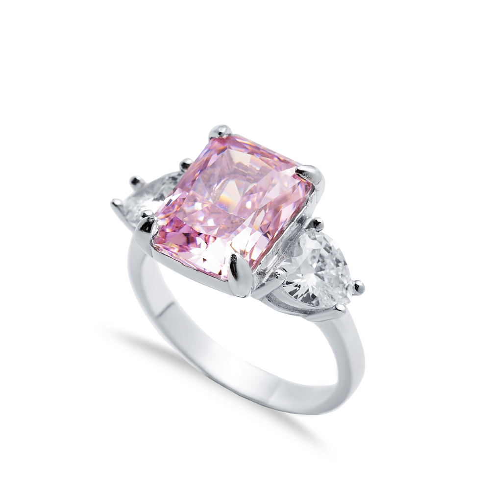 Light Pink CZ Stone Baguette Heart Design Cluster Zircon Ring