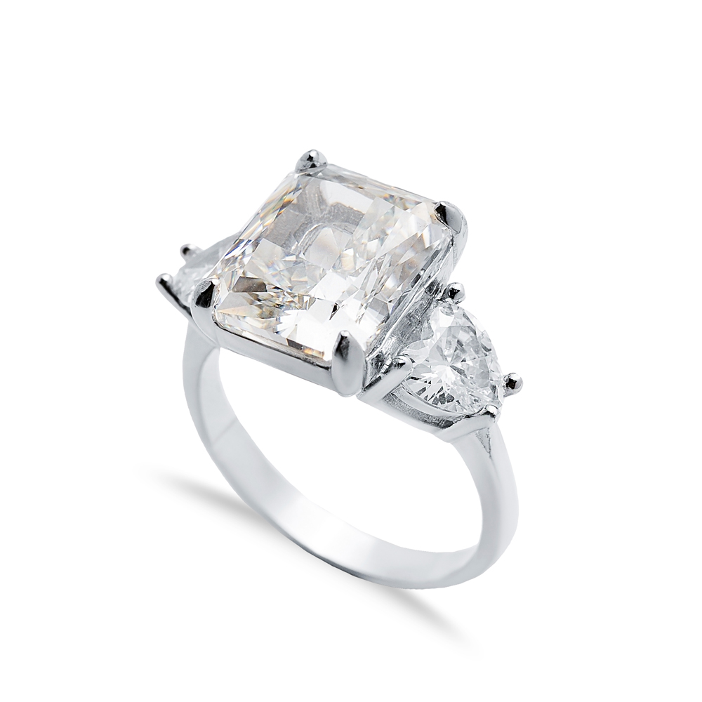 Off White CZ Stone Baguette Design Cluster Zircon Ring