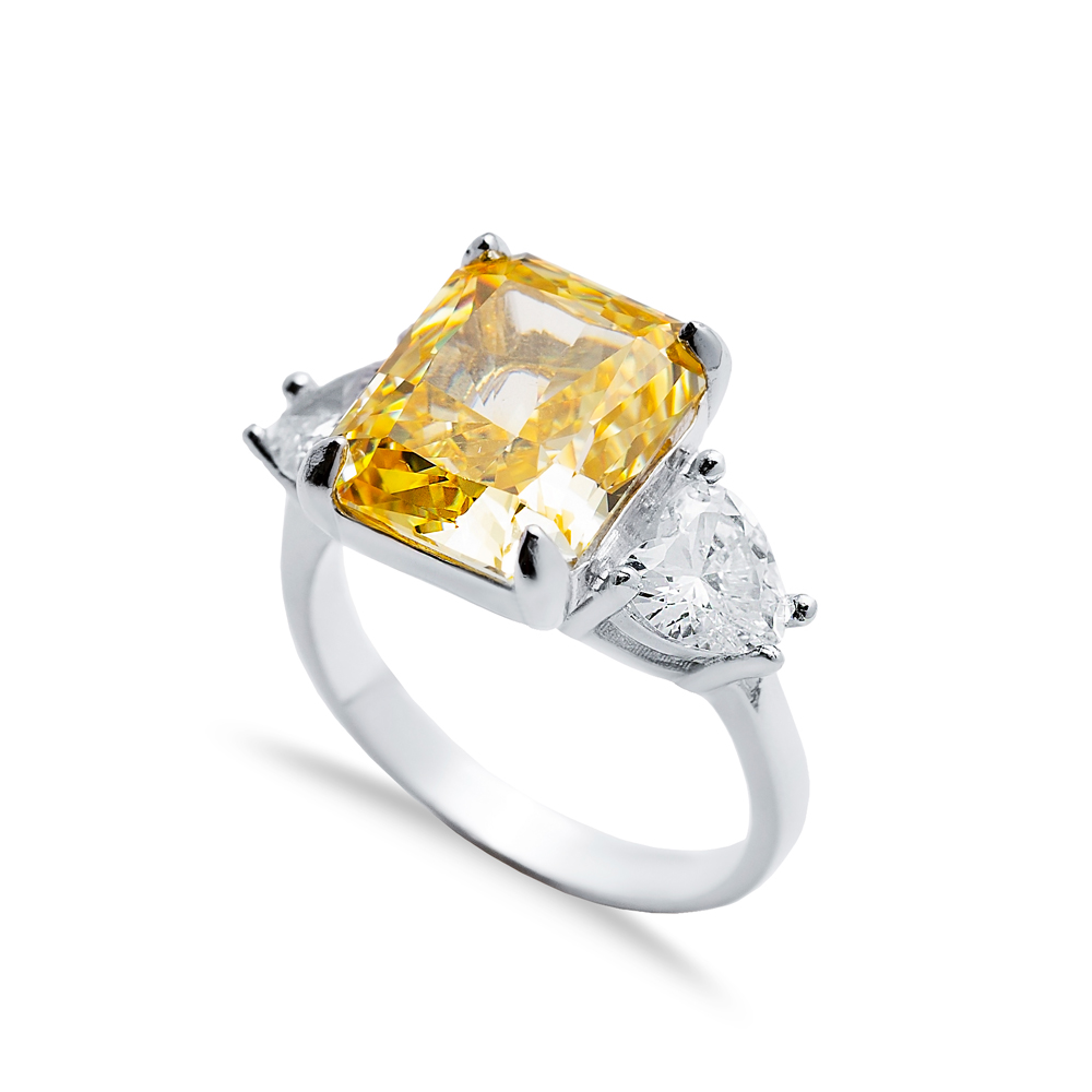 Citrine CZ Stone Baguette Design Zircon Cluster Ring