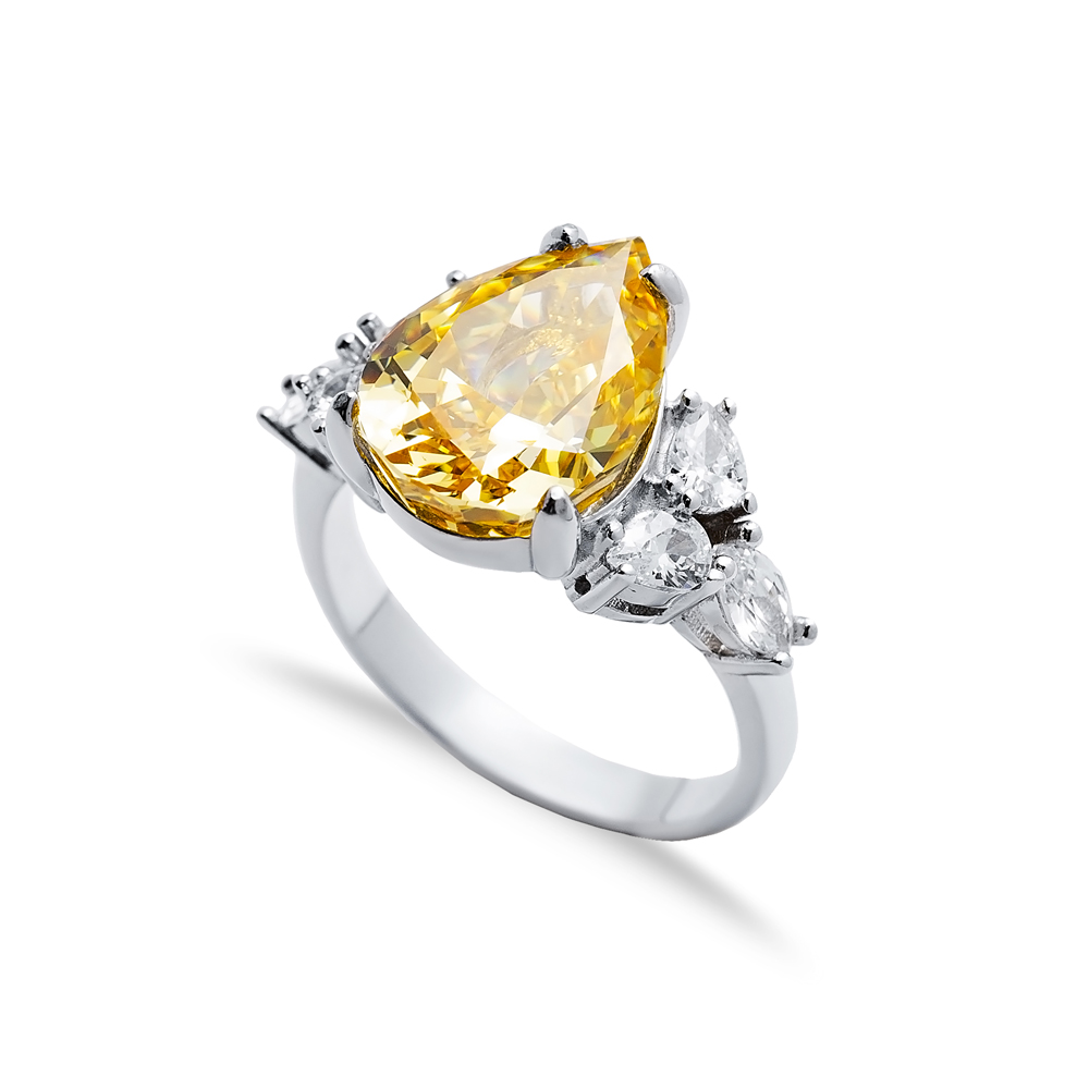 Citrine CZ Stone Pear Drop Design Cluster Zircon Ring Jewelry