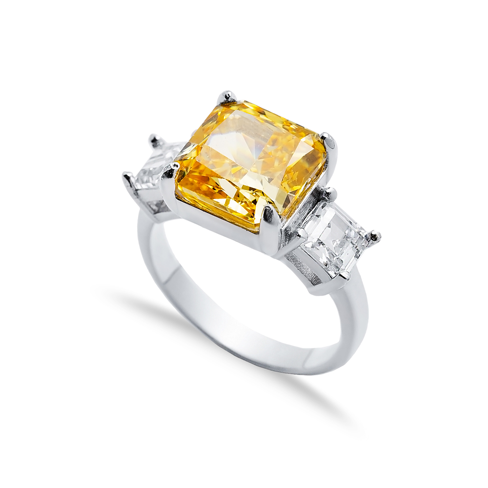 Square Design Citrine CZ Stone Cluster Zircon Ring Jewelry