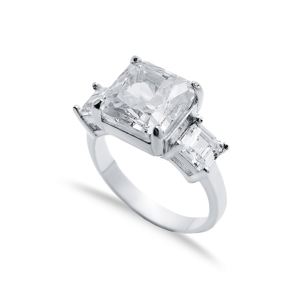 Square Design White CZ Stone Cluster Zircon Ring Jewelry