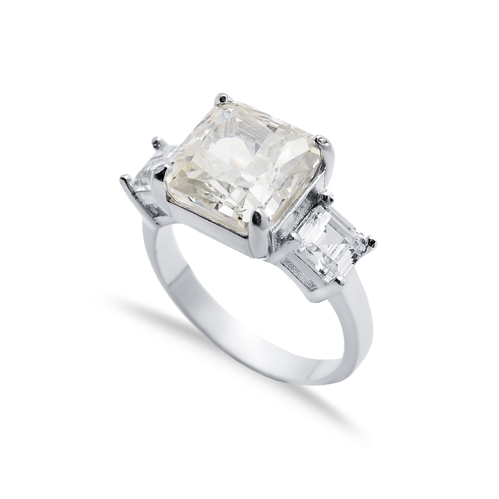 Square Design Off White CZ Stone Cluster Zircon Ring Jewelry