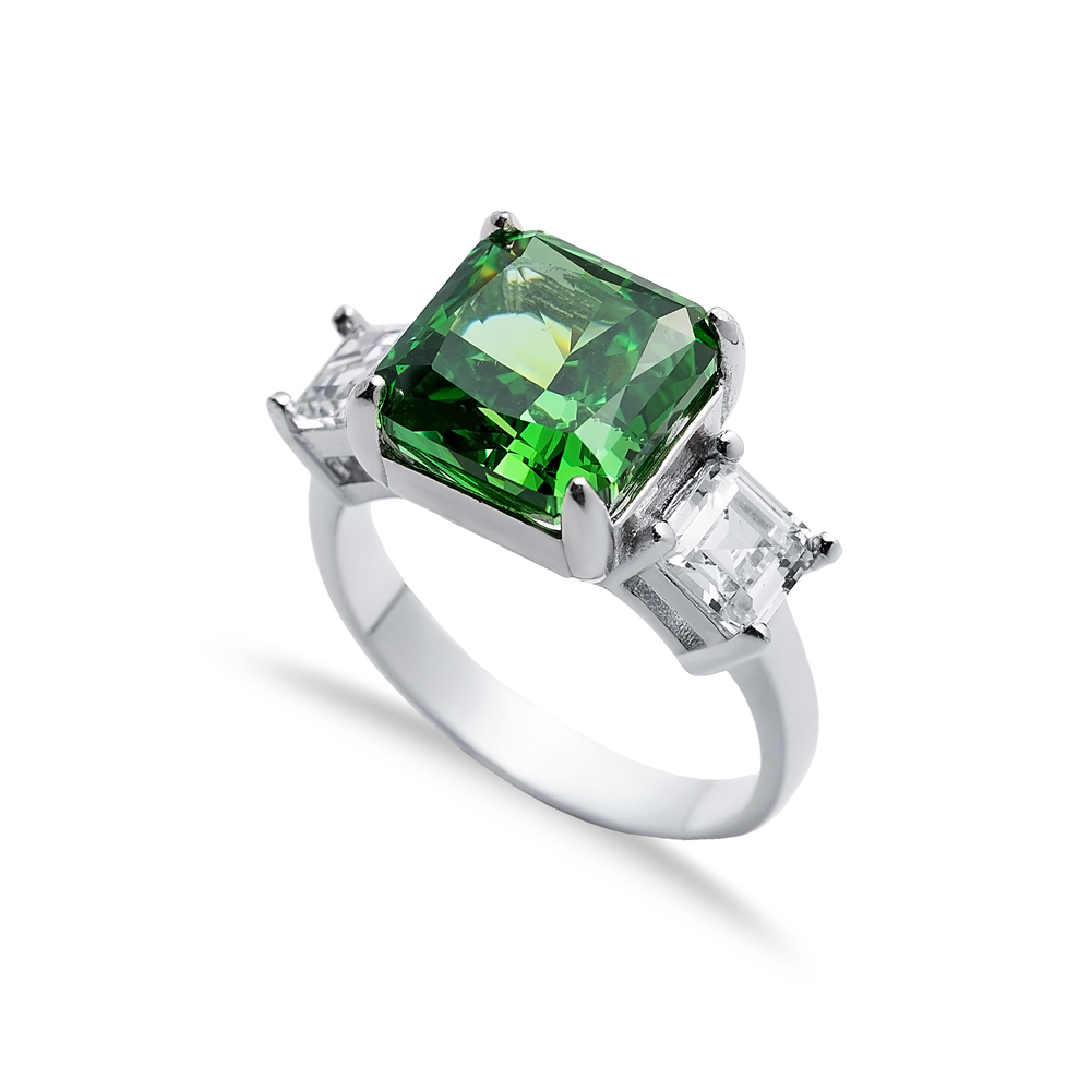 Square Design Emerald CZ Stone Cluster Zircon Ring Jewelry