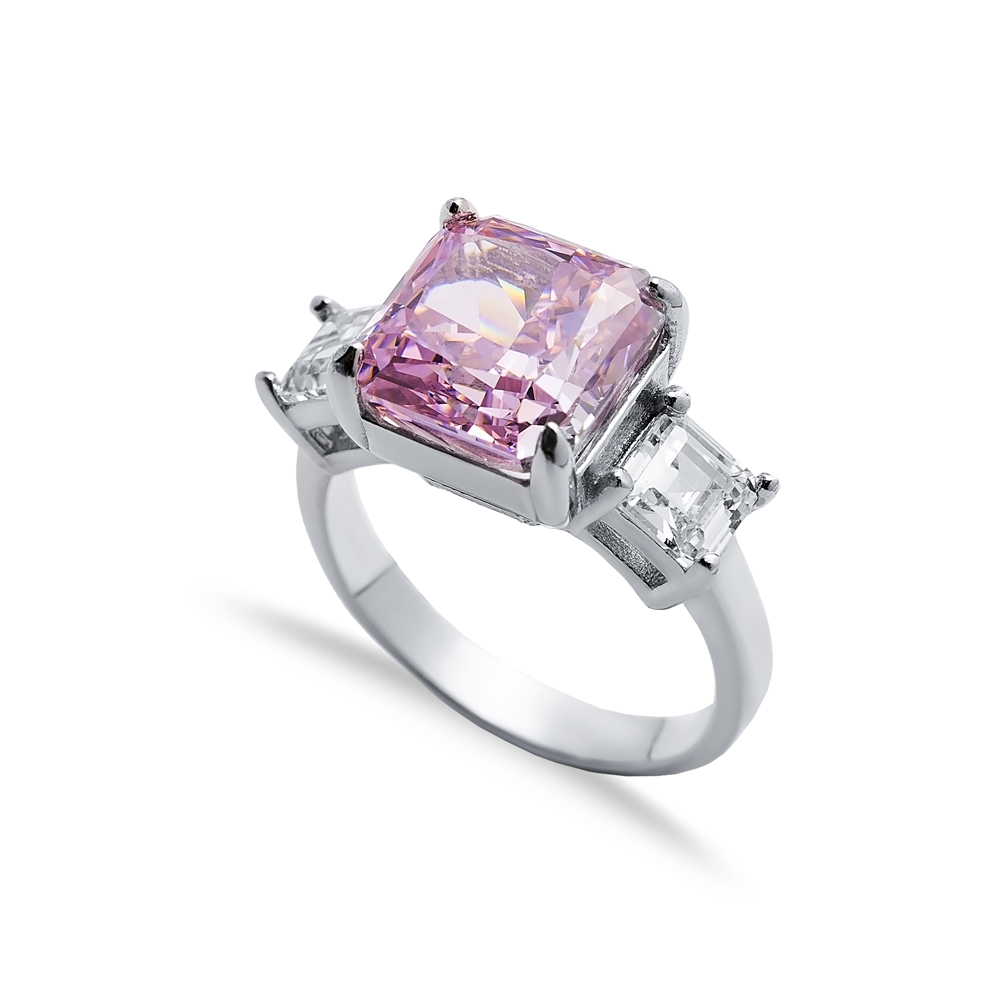 Light Pink CZ Stone Square Design Cluster Zircon Ring