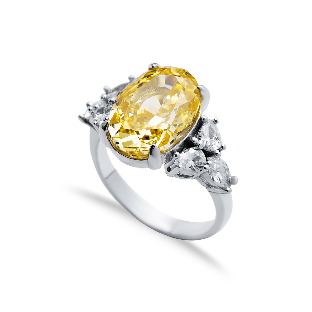 Citrine CZ Stone Oval Design Cluster Zircon Ring