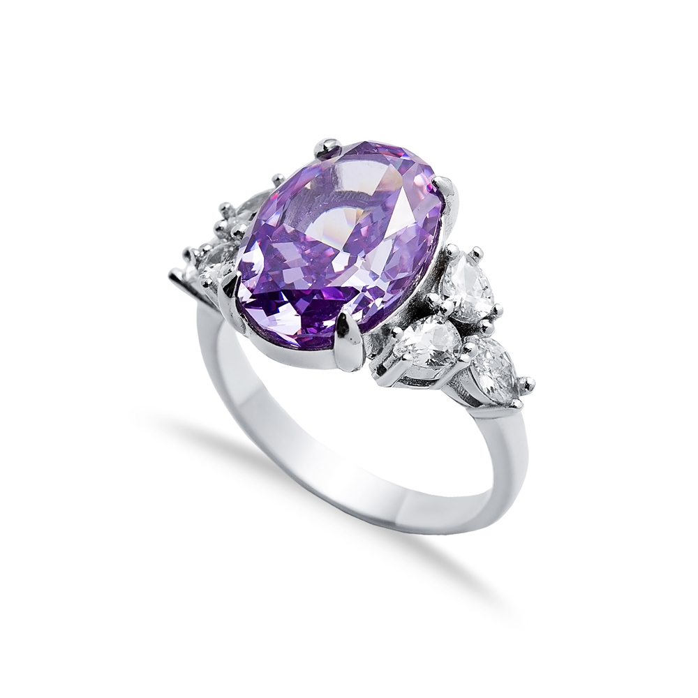 Amethyst CZ Stone Oval Design Cluster Zircon Ring