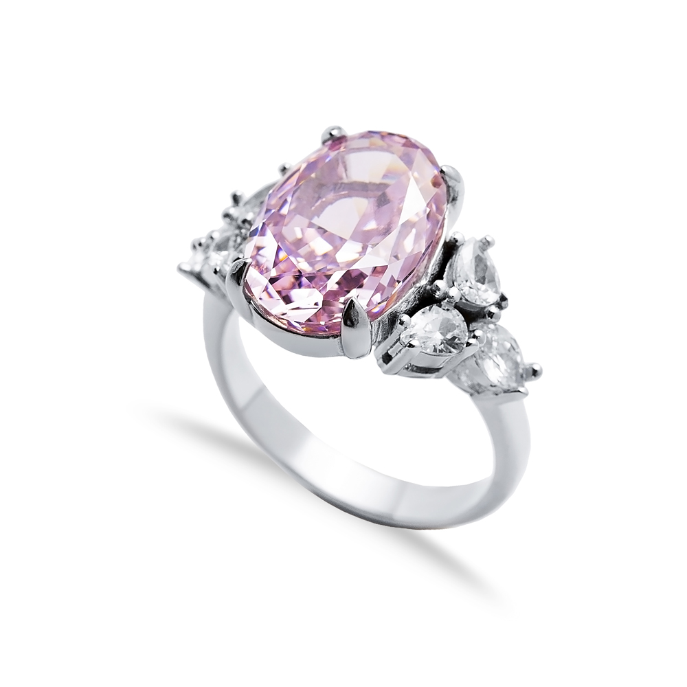 Pink CZ Stone Oval Design Cluster Zircon Ring