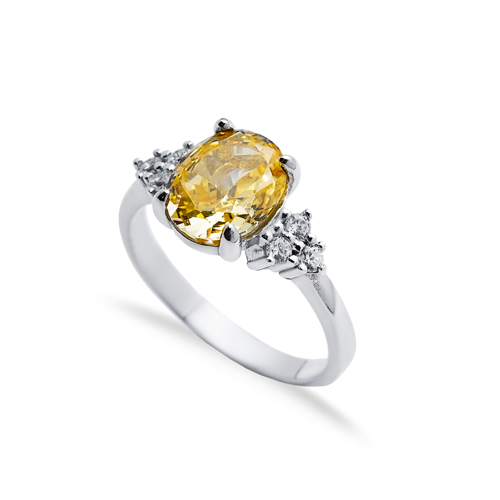 Citrine CZ Stone Oval Design Cluster Zircon Ring Jewelry