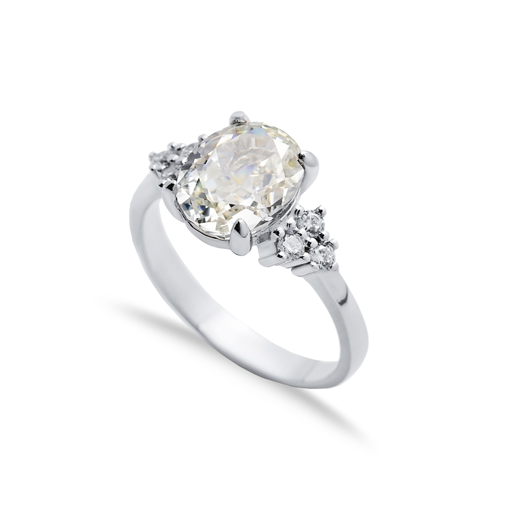 Off White CZ Stone Oval Design Cluster Zircon Ring Jewelry