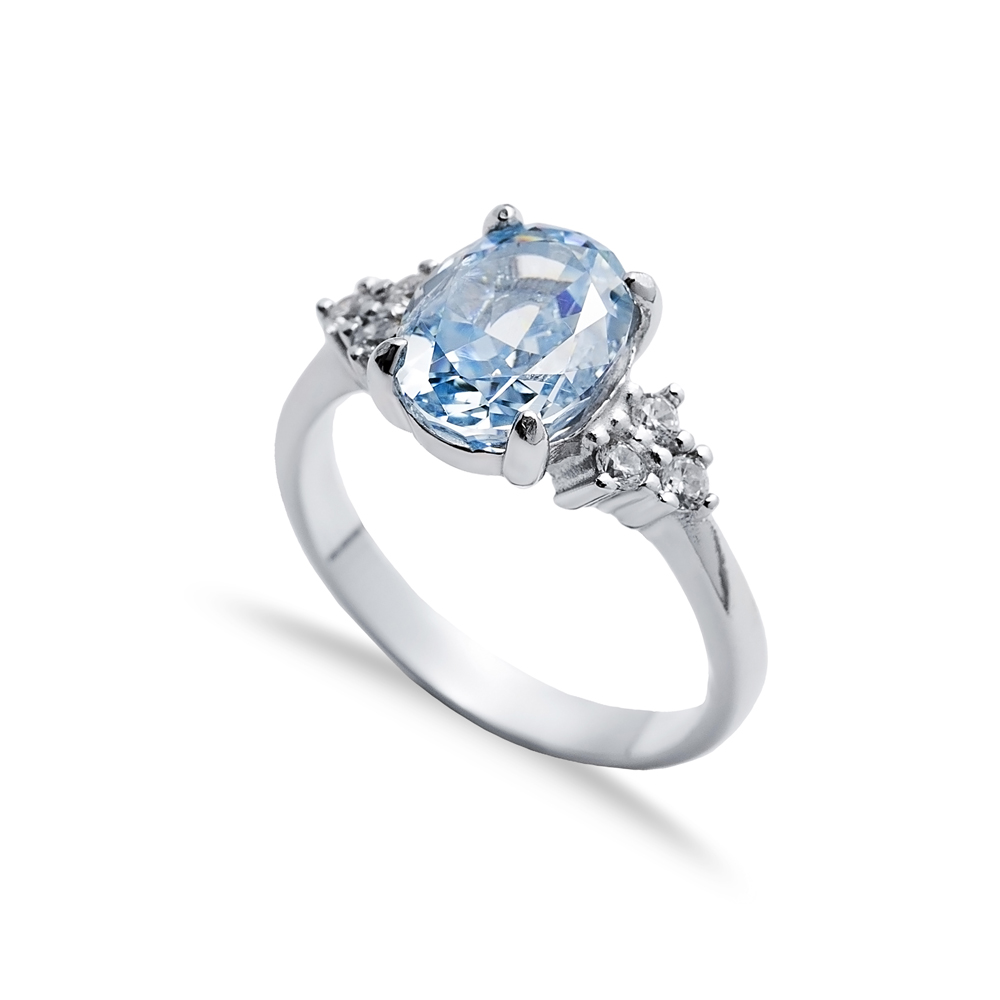 Aquamarine CZ Stone Oval Design Cluster Zircon Ring Jewelry