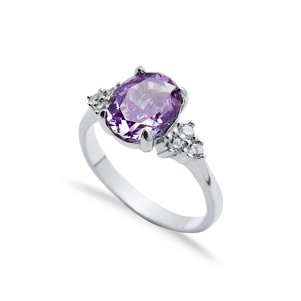 Amethyst CZ Stone Oval Design Cluster Zircon Ring Jewelry