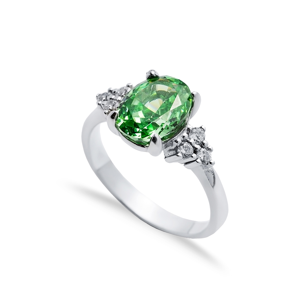 Emerald CZ Stone Oval Design Cluster Zircon Ring Jewelry