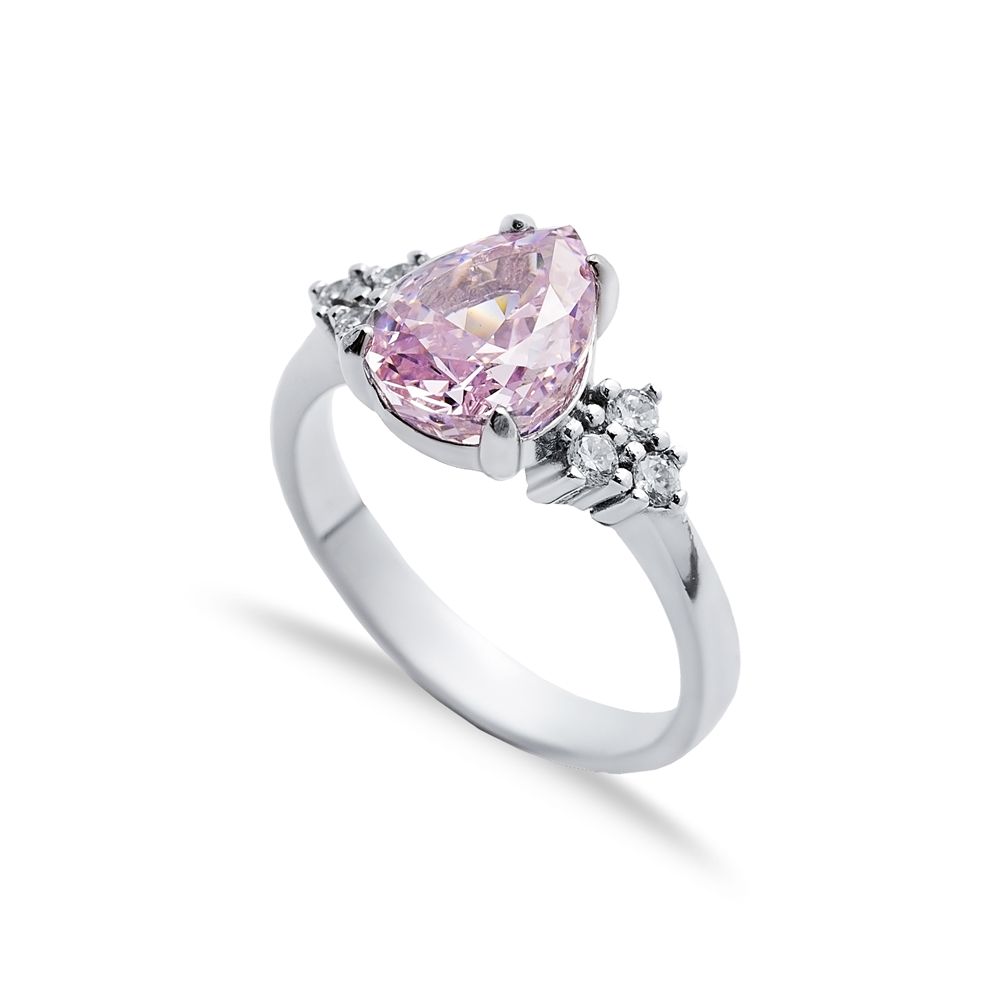 Light Pink CZ Stone Pear Drop Design Cluster Zircon Ring