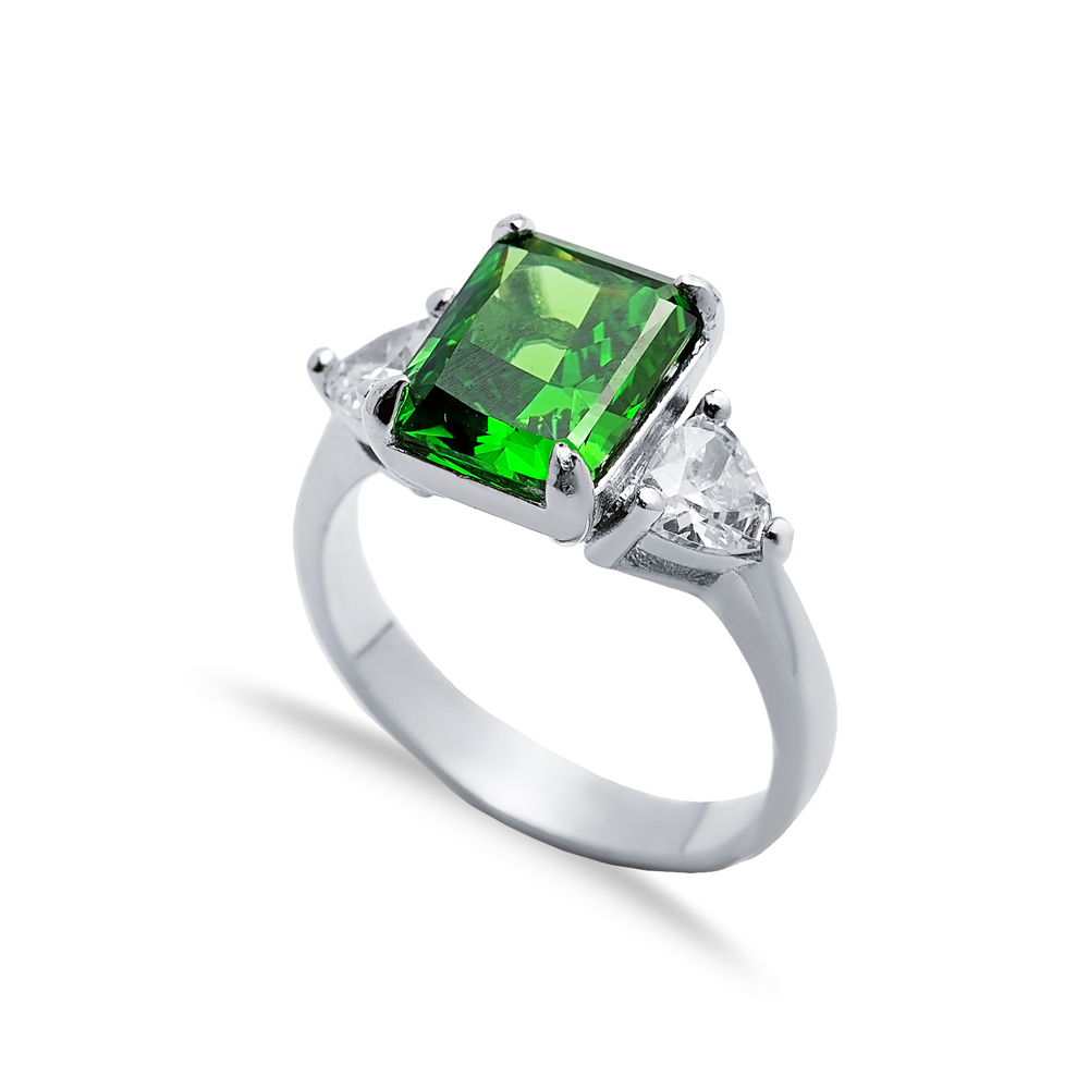 Emerald CZ Stone Baguette Design Cluster Zircon Ring Jewelry