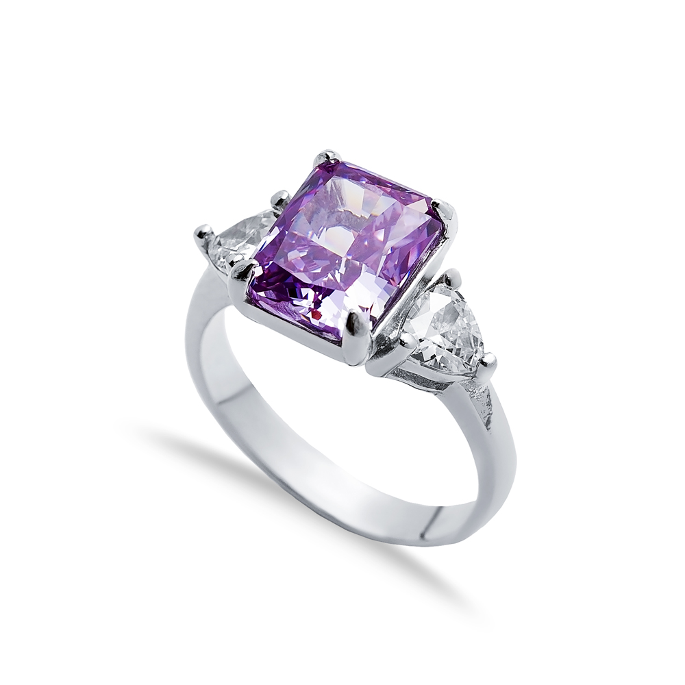 Amethyst CZ Stone Baguette Design Cluster Zircon Ring Jewelry