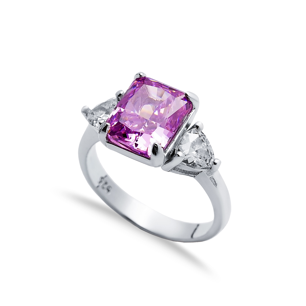 Pink CZ Stone Baguette Design Cluster Zircon Ring Jewelry