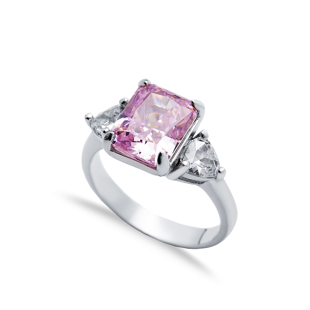 Light Pink CZ Stone Baguette Design Cluster Zircon Ring Jewelry