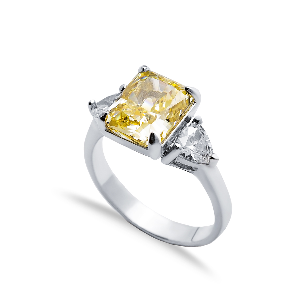 Citrine CZ Stone Baguette Design Cluster Zircon Ring Jewelry