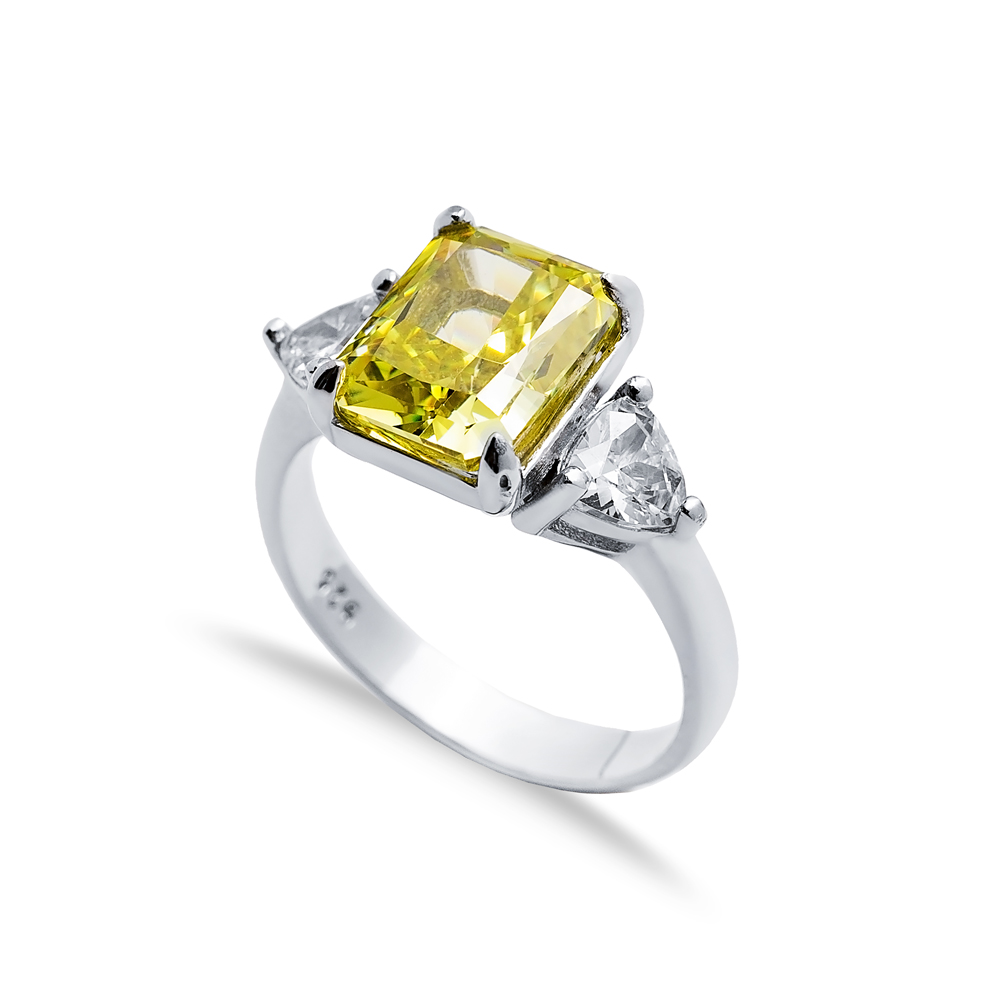 Baguette Design Citrine CZ Stone Cluster Zircon Ring Jewellery