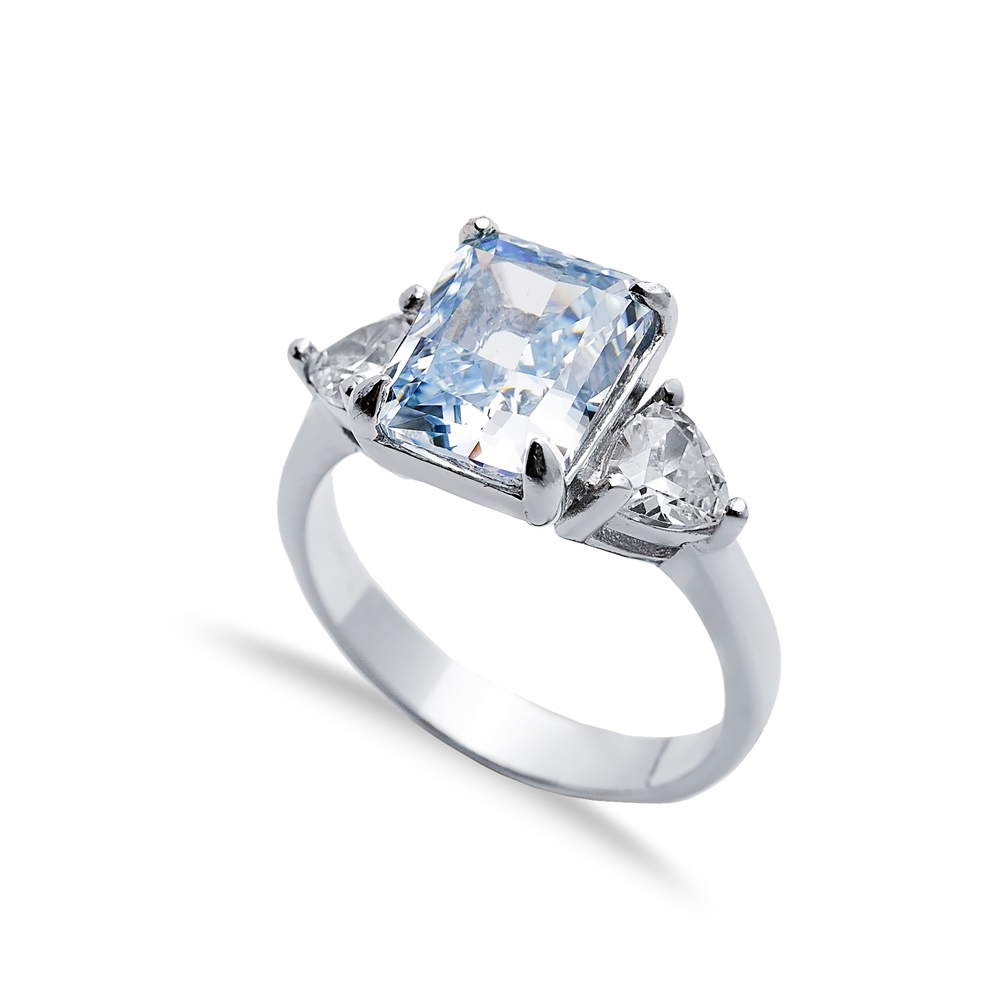 Aquamarine CZ Stone Baguette Design Cluster Zircon Ring Jewellery