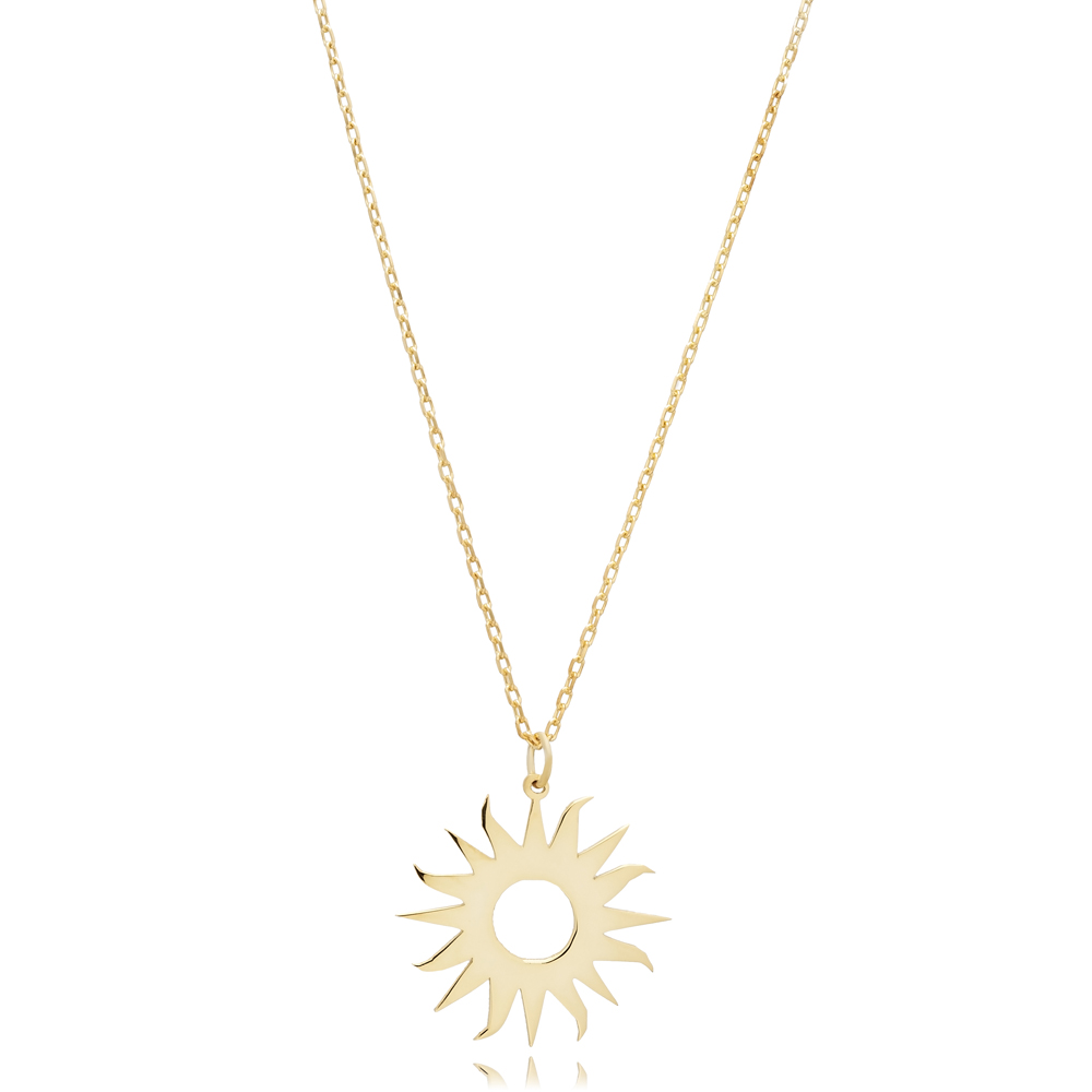 Sun Design Plain 925 Sterling Silver Pendant Necklace