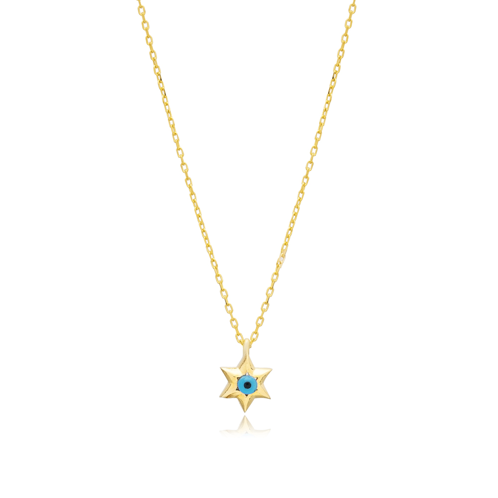 Star Design with Evil Eye Turkish Silver Charm Necklace Pendant