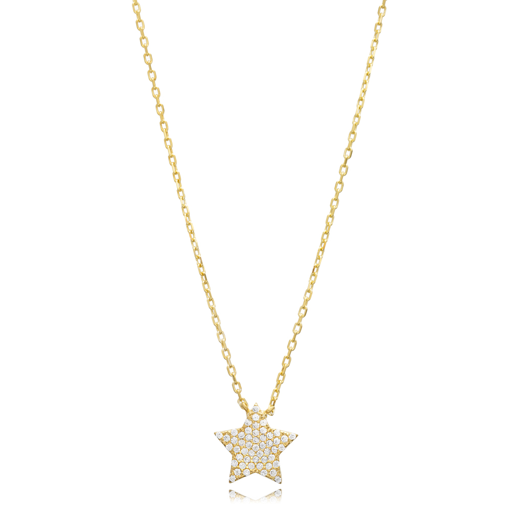 Star Design CZ Stone Silver Jewelry Charm Necklace Pendant