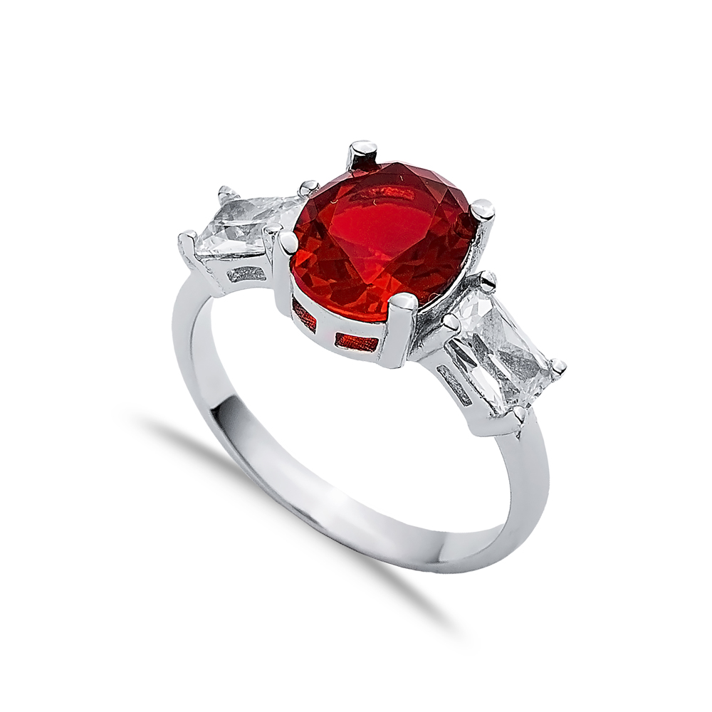 Oval Garnet Baguette CZ Stone Ring Wholesale Silver Jewelry