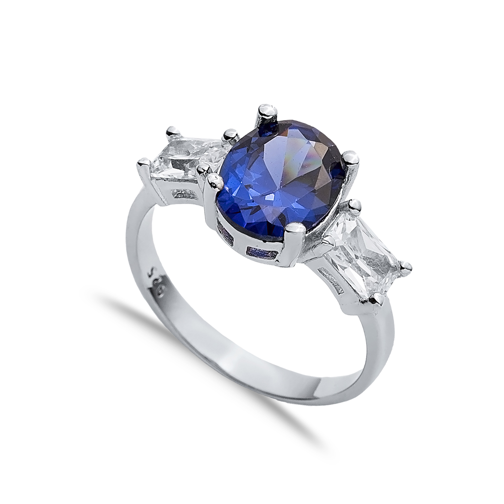 Oval Tanzanite Baguette CZ Stone Ring Wholesale Silver Jewelry