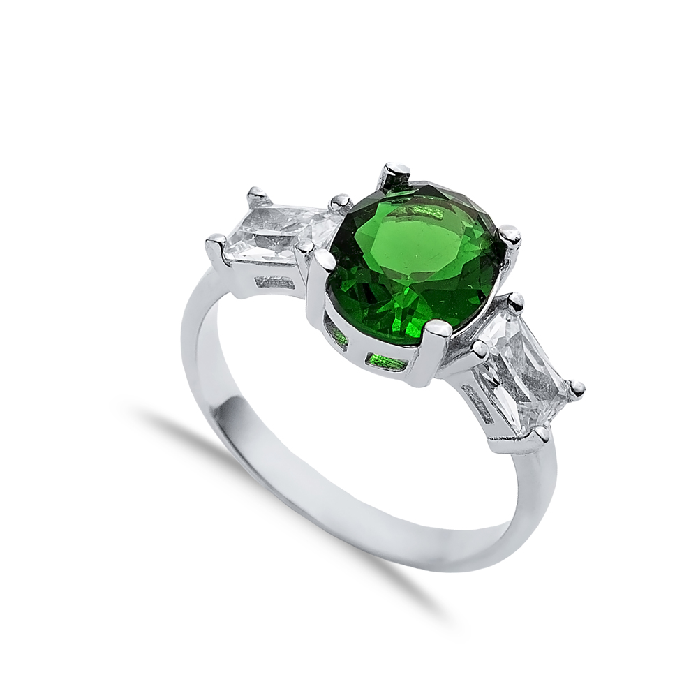 Oval Emerald Baguette CZ Stone Ring Wholesale Silver Jewelry