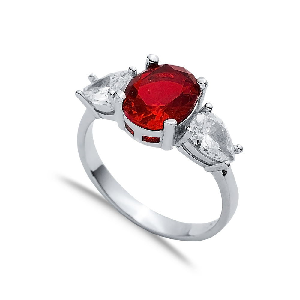 Oval Garnet Pear CZ Stone Ring Wholesale 925 Silver Jewelry