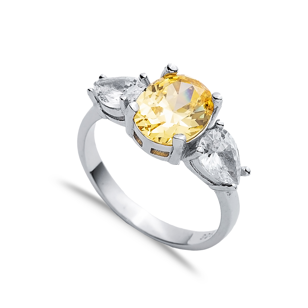 Oval Citrine Pear CZ Stone Ring Wholesale 925 Silver Jewelry