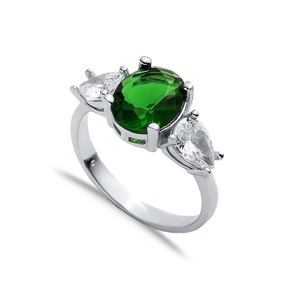 Oval Emerald Pear CZ Stone Ring Wholesale 925 Silver Jewelry