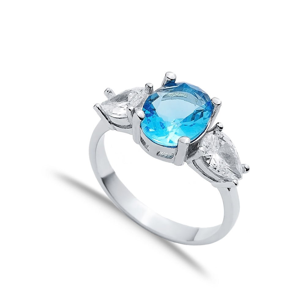 Oval Aquamarine Pear CZ Stone Ring Wholesale 925 Silver Jewelry