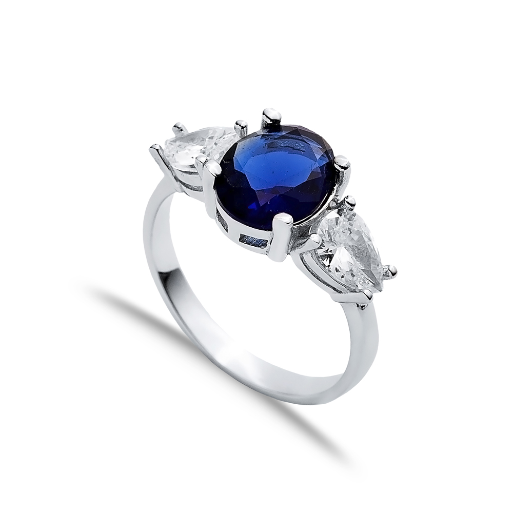 Oval Sapphire Pear CZ Stone Ring Wholesale 925 Silver Jewelry