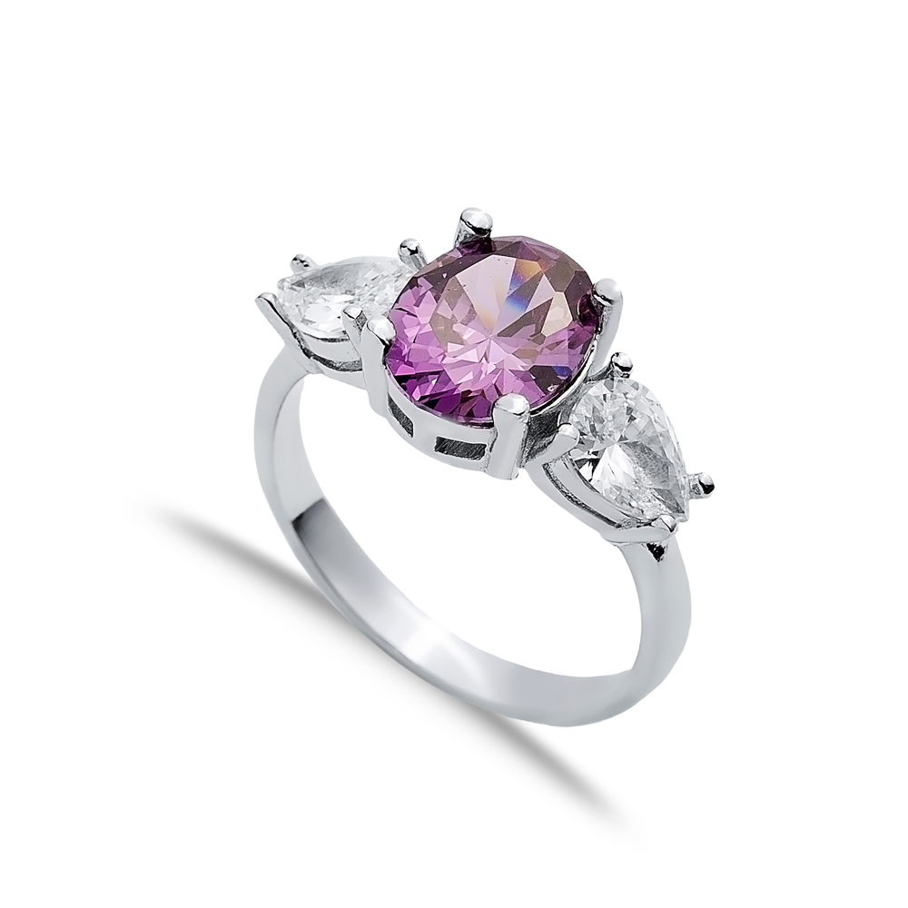 Oval Amethyst Pear CZ Stone Ring Wholesale 925 Silver Jewelry