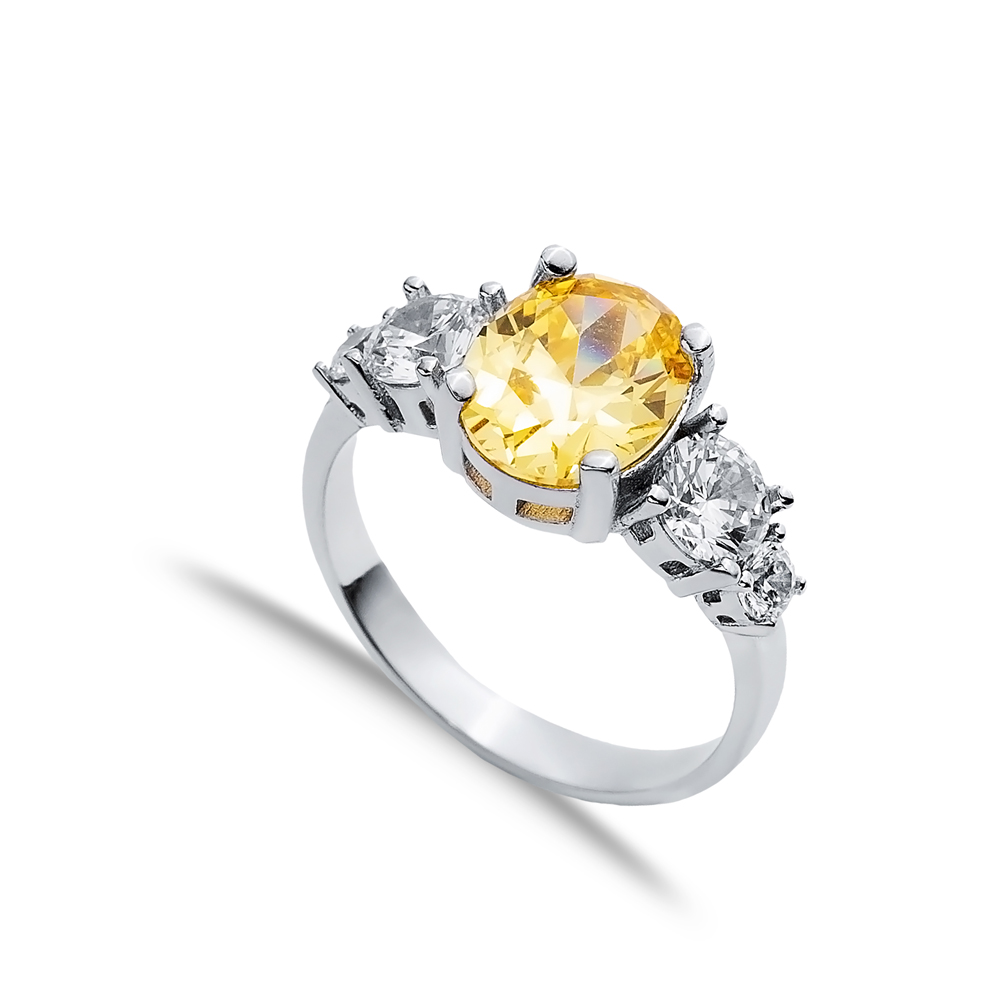 Oval Citrine Round CZ Stone Ring Wholesale Silver Jewelry