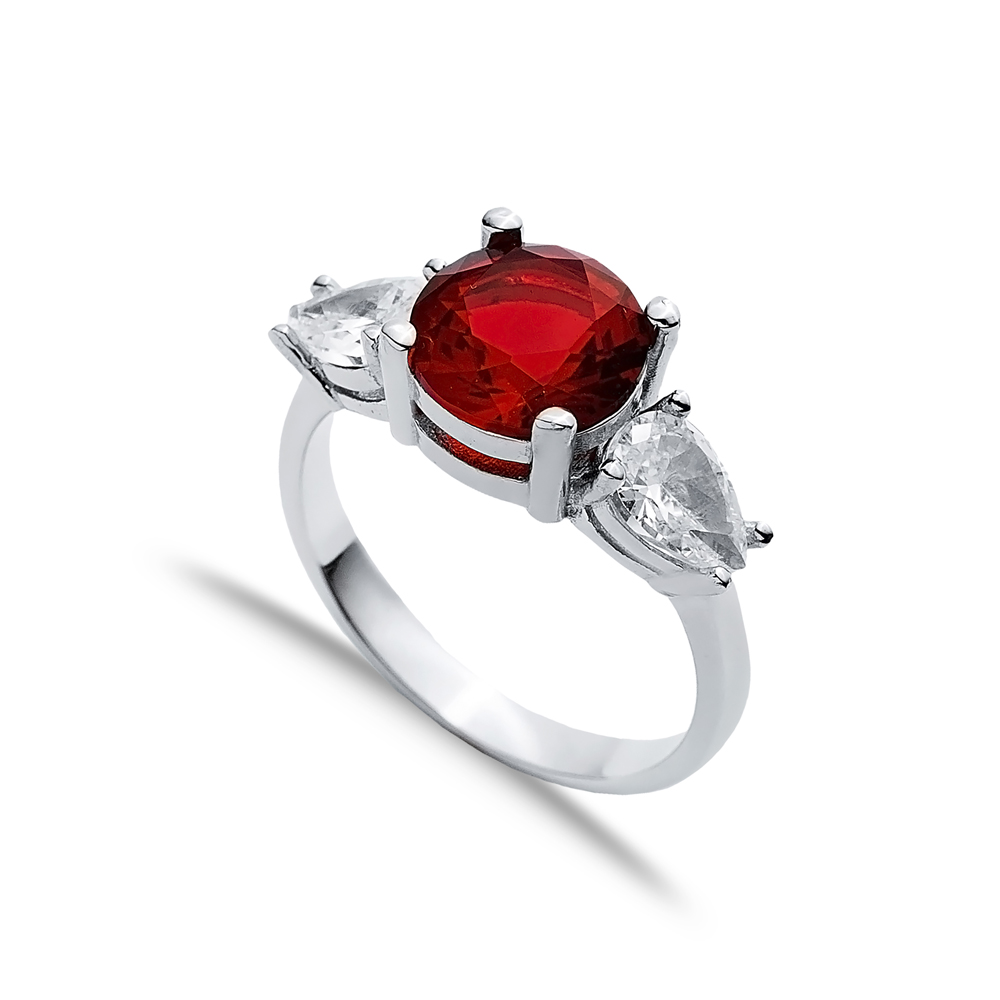 Garnet Round CZ Stone Pear Ring Wholesale Silver Jewelry