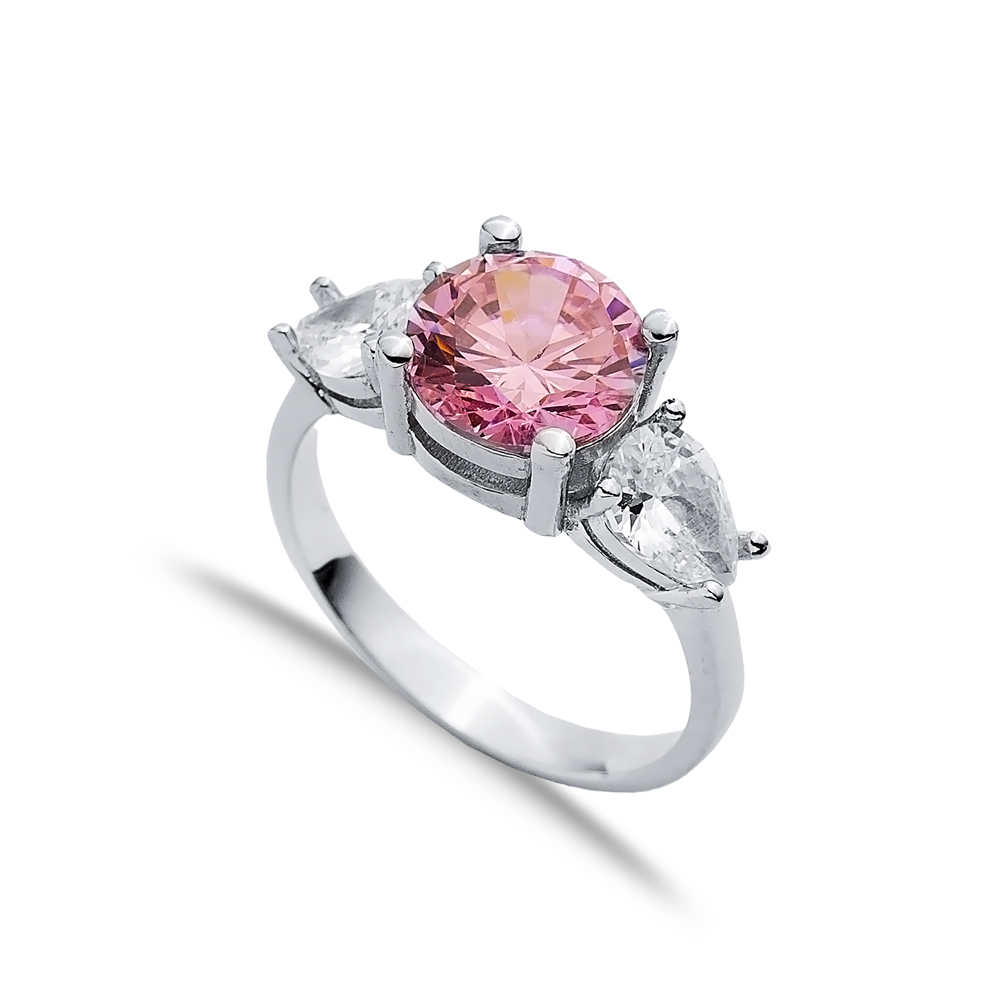 Pink CZ Round CZ Pear Ring Wholesale Silver Jewelry