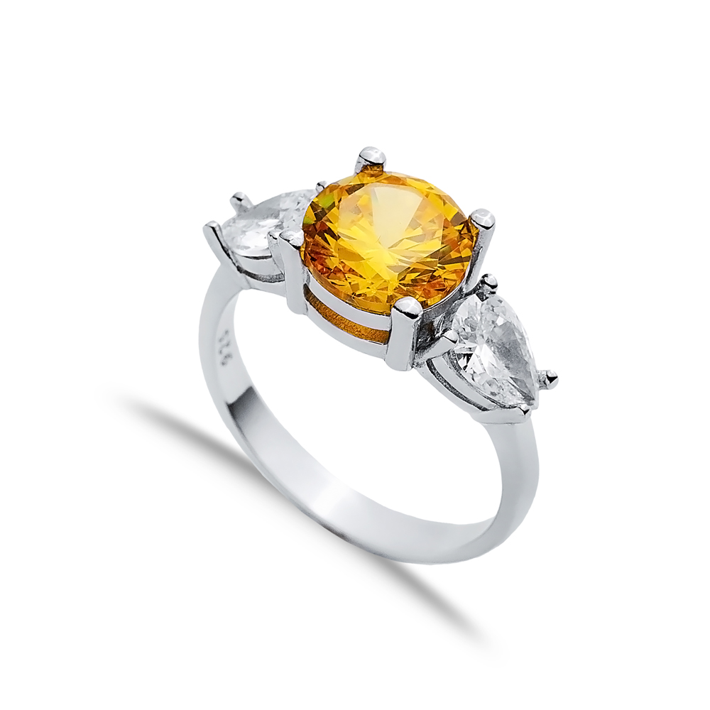 Citrine Round CZ Pear Ring Wholesale Silver Jewelry