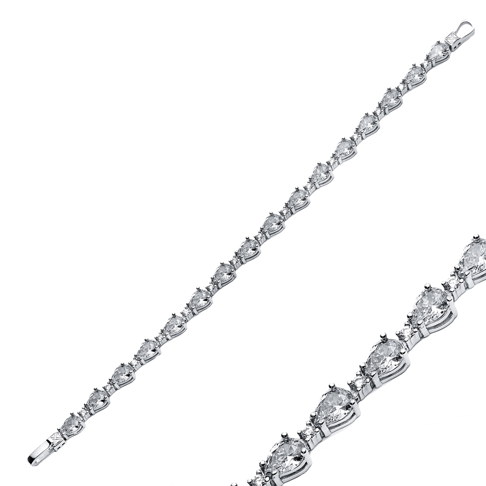 Clear Zircon Pear Drop Stone Sterling Silver Tennis Bracelet