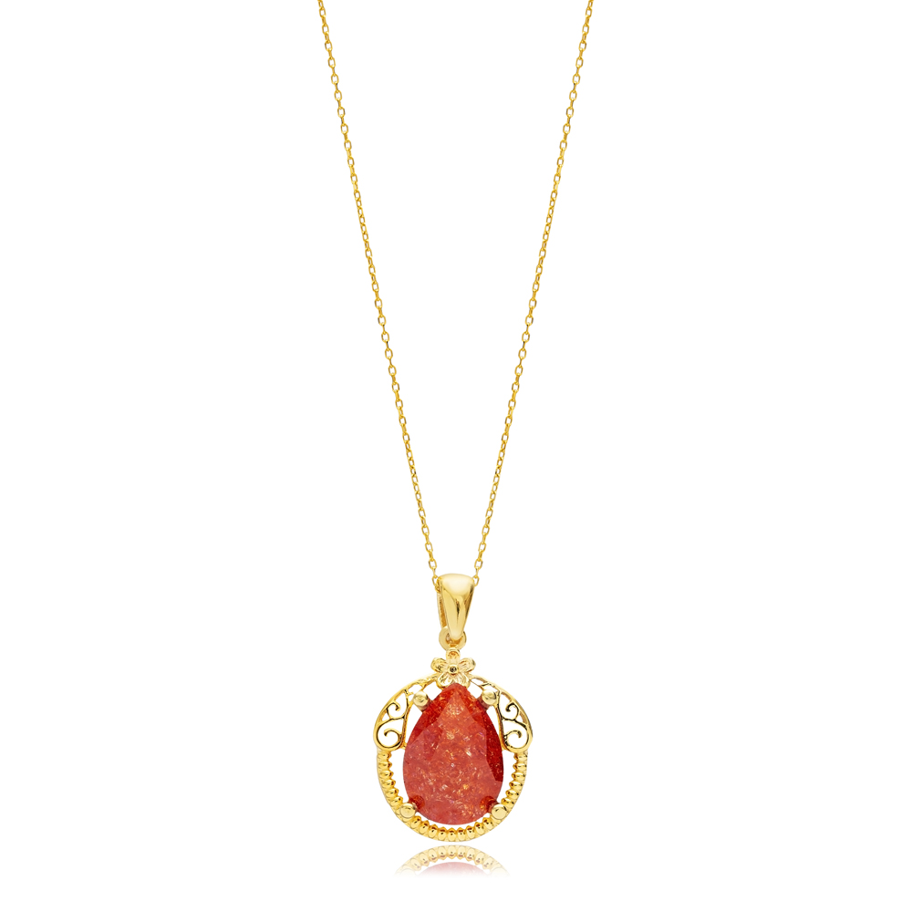 Pear Design Ice Stone Stone Silver Charm Necklace Pendant
